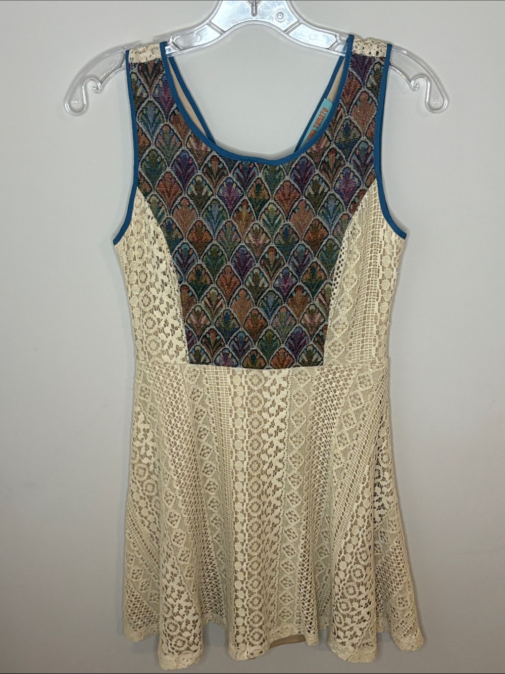 Flying Tomato Cream Lace Dress with Multicolor Patterned Bodice